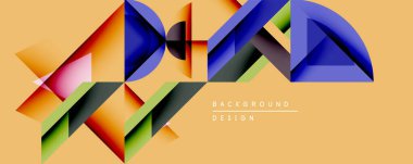 Soyut geometrik bileşim. Canlı şekiller örtüşüyor, dinamik görsel etki yaratıyor. Sıcak renkler baskın gelir, daha serin maviler ve yeşilliklerle zıtlaşır. Modern tasarım ögesi.