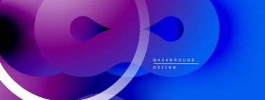 Soyut sıvı şekilleri, canlı mor, mavi gradyanlar. Modern tasarım, pürüzsüz geçişler, dinamik kompozisyon. Minimalist estetik.