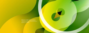 Soyut sarı, yeşil gradyanlar. Üst üste binen daireler dinamik görsel akış yaratır. Arkaplan ve sunumlar için modern tasarım ögesi.