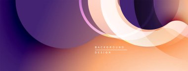Soyut arkaplan özellikleri üst üste binen eğriler, gradyanlar. Mor, turuncu renkler tasarıma hakim, modern estetik yaratıyor.