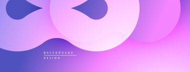 Soyut arkaplan mor, pembe renkler akar. Üst üste binen yuvarlak şekiller dinamik görsel efekt yaratır. Modern tasarım ögesi.