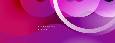 Soyut mor arkaplan. Üst üste binen şekiller dinamik, akıcı tasarım yaratır. Gradyan gölgeler görsel derinlik, modern estetik sunar.