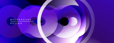 Soyut mor tasarım, üst üste binen daireler, gradyanlar, düzgün şekiller. Modern, dinamik kompozisyon görsel ilgi yaratıyor.