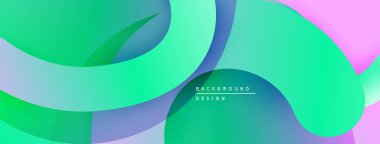 Soyut sıvı şekilleri harmanlanmış turkuaz, yeşil, mor renkler. Modern tasarım dinamik görsel akış yaratır. Arkaplanda metin ögeleri.