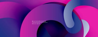 Soyut sıvı şekilleri örtüşür, canlı mor, pembe ve mavi renkler yaratır. Arkaplan ve sunumlar için modern tasarım ögesi.