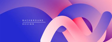 Soyut eğim arkaplanı. Sıvı şekiller üst üste binerek, dinamik görsel efekt yaratır. Mor, pembe renkler kompozisyona hakim. Modern tasarım ögesi.