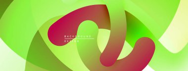 Soyut enerjik tasarım. Pürüzsüz akışkan şekiller, yeşil, kırmızı renkler dinamik kompozisyon oluşturur. Modern arkaplan resimleme.