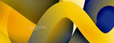 Soyut tasarım sarı, altın ve donanma şekillerinde akıyor. Gradyan renkler dinamik görsel efekt yaratır. Modern arkaplan dokusu.