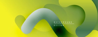 Soyut sıvı şekilleri örtüşür, parlak yeşil ve sarı renkler yaratır. Arkaplan ve sunumlar için modern tasarım ögesi.