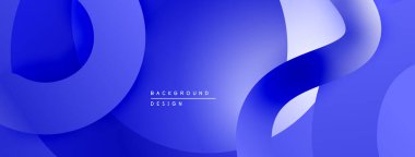 Soyut mavi şekiller örtüşür, dinamik sıvı tasarımı yaratır. Dereceli gölgeler derinlik sunar, modern estetik. Minimalist arkaplan uygun sunumlar.