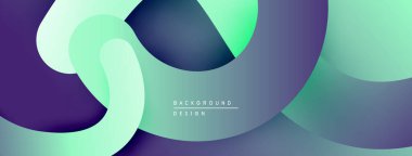 Soyut sıvı şekilleri üst üste binerek dinamik bileşim oluşturur. Mor, deniz mavisi renkleri modern estetik sunarak tasarıma hakim..