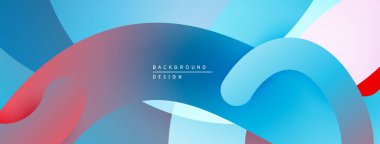 Soyut sıvı şekilleri, mavi renkler baskın gelir. Kırmızı, beyaz aksanlar dinamik kompozisyon yaratır. Modern tasarım ögesi.