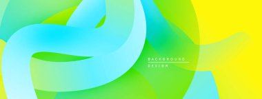 Soyut, enerjik bir arkaplan. Pürüzsüz akışkan şekiller sarı, yeşil, turkuaz renkleri harmanlıyor. Dijital projeler için modern tasarım ögesi.