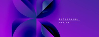 Soyut mor tasarım, üst üste binen şekiller. Gradyan renkler dinamik görsel efekt yaratır. Metin arkaplan tasarımı okur.