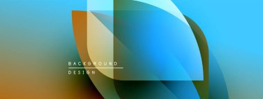 Soyut geometrik şekiller örtüşüyor, canlı renk eğimleri yaratıyor. Mavi, yeşil, turuncu renkler kusursuz bir şekilde harmanlanır. Modern tasarım ögesi.
