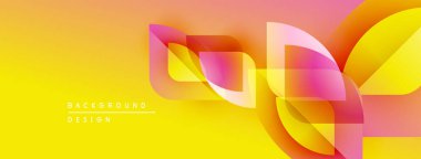 Soyut geometrik şekiller örtüşür, parlak sarı, turuncu, pembe renkler yaratır. Arkaplan ve sunumlar için modern tasarım ögesi.