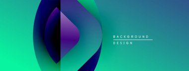Soyut gradyan şekiller çakışıyor. Teal, mavi, mor renkler dinamik görsel efekt yaratır. Arka planlar için modern tasarım ögesi.