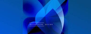 Soyut mavi tasarım üst üste binen şekiller, gradyanlar, dinamik kompozisyon. Arka planlar ve sunumlar için modern estetik.