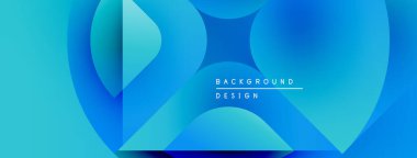 Soyut sıvı şekiller, canlı mavi gradyanlar, modern tasarım. Arkaplanda metin arkaplanı ve tasarım var. Düz geçişler dinamik görsel efekt yaratır.