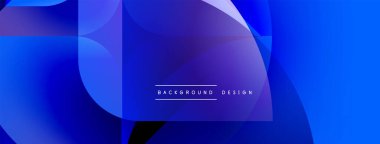 Soyut mavi şekiller örtüşüyor ve dinamik bir değişim etkisi yaratıyor. Modern tasarım arka planlar, pankartlar, sunumlar için uygun.