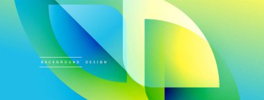Soyut, enerjik bir arkaplan. Üst üste binen şekiller dinamik değişim etkisi yaratır. Mavi, yeşil, sarı renkler kompozisyona hakim. Modern tasarım ögesi.