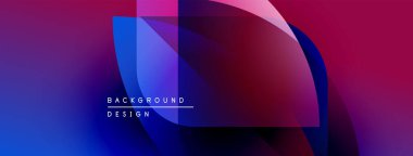 Soyut arkaplan, üst üste binen şekiller, canlı mor, mavi renkler. Modern tasarım elementleri dinamik görsel efekt yaratır.