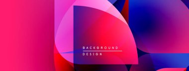 Soyut gradyanlar canlı pembeleri, mavileri, morları harmanlarlar. Üst üste binen şekiller dinamik görsel doku yaratır. Modern tasarım ögesi.