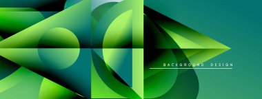 Soyut geometrik şekiller, gradyanlar dinamik bileşim oluşturur. Yeşil renkler baskın. Büyümeyi ve enerjiyi işaret ediyor. Modern tasarım ögesi.