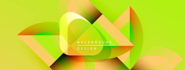 Parlak soyut tasarım, üst üste binen şekiller, gradyanlar. Sarı, turuncu renkler kompozisyona hakim. Modern estetik, dinamik his.