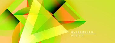 Soyut geometrik şekiller örtüşür, parlak sarı, yeşil ve turuncu renkler yaratır. Arkaplan, pankart ve sunumlar için modern tasarım ögesi.
