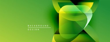 Soyut yeşil tasarım, üst üste binen şekiller, gradyanlar. Modern estetik, arka planlar ve sunumlar için uygun. Minimalist stil.