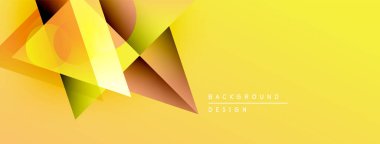 Soyut geometrik şekiller örtüşür, parlak sarı, turuncu eğimli arkaplan oluşturur. Sancaklar ve sunumlar için modern tasarım ögesi.