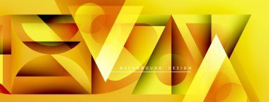 Soyut geometrik tasarım. Sarı, turuncu renkler dinamik katmanlar yaratır. Modern kompozisyon, arka planlar ve sunumlar için uygun.