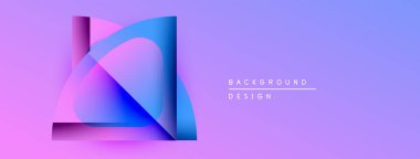 Soyut geometrik şekiller örtüşüyor, canlı mor, mavi bir eğim yaratıyor. Arkaplan ve sunumlar için modern tasarım ögesi.