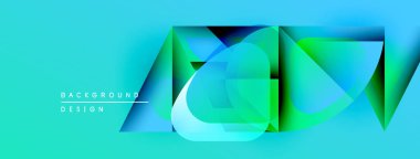 Soyut geometrik şekiller örtüşüyor, canlı turkuazlar yaratıyor, yeşil gradyanlar. Arkaplan ve sunumlar için modern tasarım ögesi.