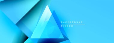 Soyut mavi geometrik şekiller örtüşür, dinamik görsel efekt yaratır. Gradyan gölgeler derinliği yükseltir, modern tasarım estetiği.