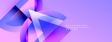 Soyut mor dizayn, üst üste binen şekiller, gradyanlar. Tasarım elemanlarını gösteren metin içeren modern arkaplan. Yumuşak geçişler, canlı renkler.