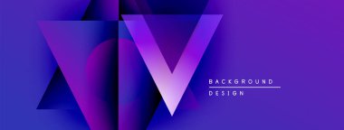 Soyut mor tasarım V harfini oluşturan katmanlı üçgenler modern görsel etki yaratır. Metin arkaplan tasarımı okur.