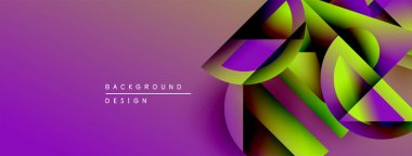 Soyut geometrik tasarım. Canlı mor, yeşil renkler harmanlanmış. Dijital projeler ve sunumlar için modern arkaplan uygun. Yumuşak eğimler derinlik yaratır.
