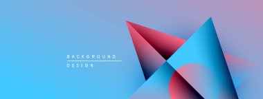 Soyut geometrik şekiller örtüşür, parlak mavi ve pembe renkler yaratır. Modern tasarım elementleri dinamik görsel deneyim önerir.