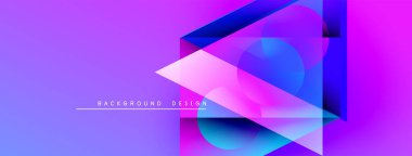 Soyut geometrik bileşim. Mor, mavi renkler harmanlanmış. Üst üste binen şekiller dinamik görsel efekt yaratır. Modern tasarım ögesi.