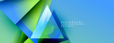 Soyut geometrik şekiller örtüşür, parlak mavi, yeşil eğimler yaratır. Modern tasarım teknoloji, yenilik ve enerji öneriyor.