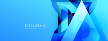 Soyut mavi tasarım, üst üste binen geometrik şekiller. Gradyan etkisi derinlik yaratır, modern estetik. Arkaplan teknoloji ve yenilik öneriyor.