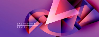 Soyut geometrik şekiller örtüşüyor, canlı mor ve pembe renkler yaratıyor. Modern tasarım elementleri dinamik görsel deneyim önerir.