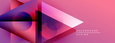 Soyut geometrik şekiller örtüşüyor, canlı pembe, mor renkler yaratıyor. Modern tasarım dinamik hareket, görsel ilgi.