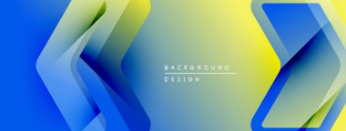 Soyut eğim arkaplanı. Mavi, sarı renkler dinamik şekiller oluşturur. Sancaklar ve sunumlar için modern tasarım ögesi.