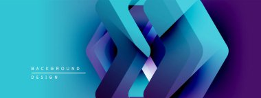 Soyut geometrik katmanlar canlı bir değişim etkisi yaratır. Mavi, mor renkler tasarıma egemen, modern estetik.