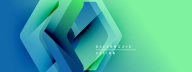 Soyut geometrik şekiller örtüşür ve dinamik mavi-yeşil gradyan etkisi yaratır. Arkaplan ve sunumlar için uygun modern tasarım.