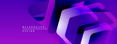 Soyut mor arkaplan özellikleri üst üste binen geometrik şekiller. Gradyan renkler dinamik görsel efekt yaratır. Modern tasarım ögesi.