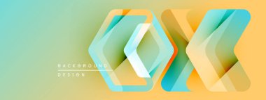 Soyut geometrik tasarım. Üst üste binen katmanlar canlı renk değişimleri yaratır. Açık turkuaz, sarı renkler kompozisyona hakim. Modern arkaplan dokusu.